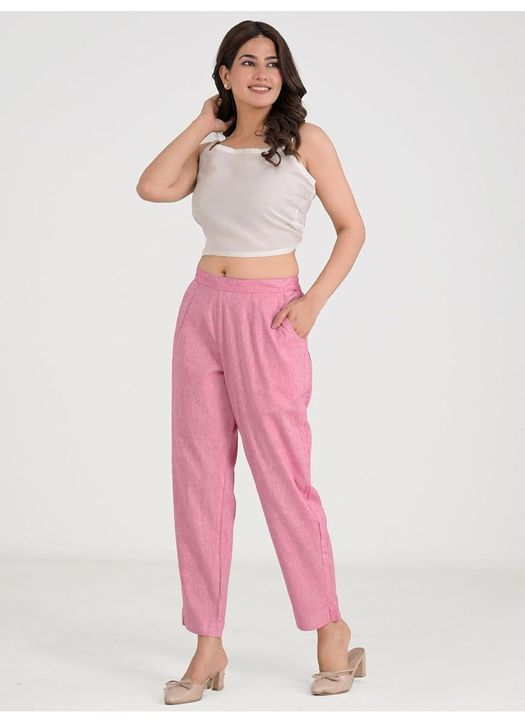 Womens Pure Cotton Straight Pants Regular Fit Casual Wear Trousers