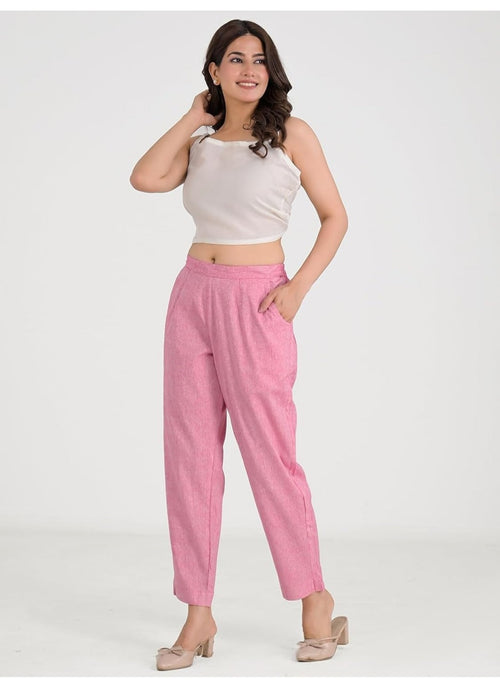 Womens Pure Cotton Straight Pants Regular Fit Casual Wear Trousers