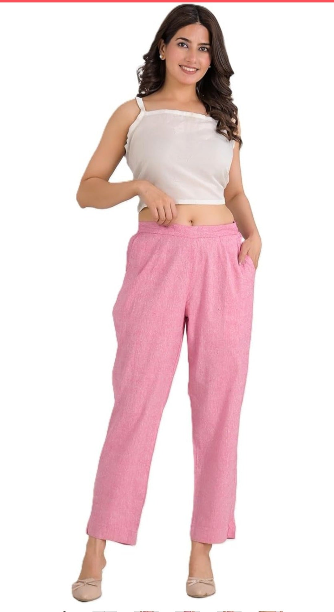 Womens Pure Cotton Straight Pants Regular Fit Casual Wear Trousers