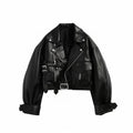 Premium Black Faux Leather Cropped Biker Jacket